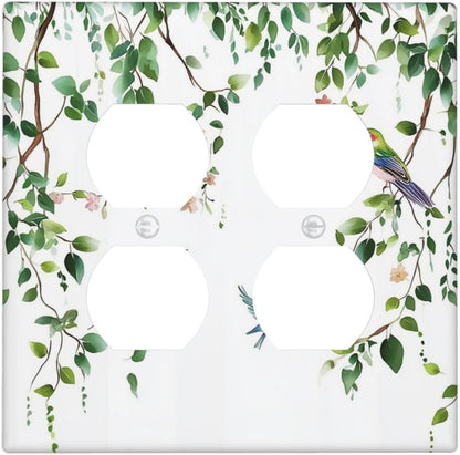 Outlet Covers Green Leaves Bird Eucalyptus Sage Plant 2 Gang Double Duplex Decorative Light Switch