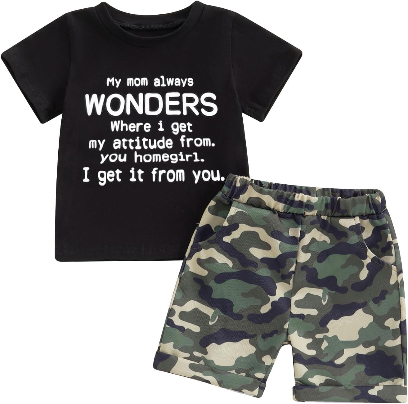 wdehow Toddler Kids Baby Boy Summer Clothes Sets 1T 2T 3T 4T 5T Letter Print Short Sleeve Tops
