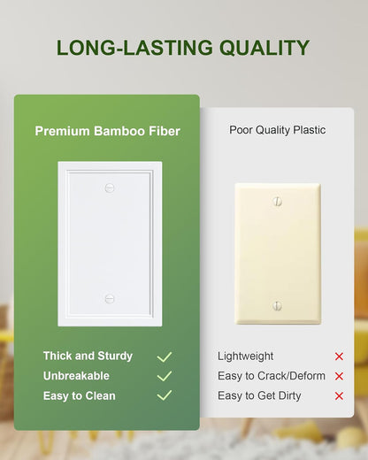 2-Pack Blank Outlet Cover Wall Plate, Natural Material Switch Plates Outlet Covers, Pure White