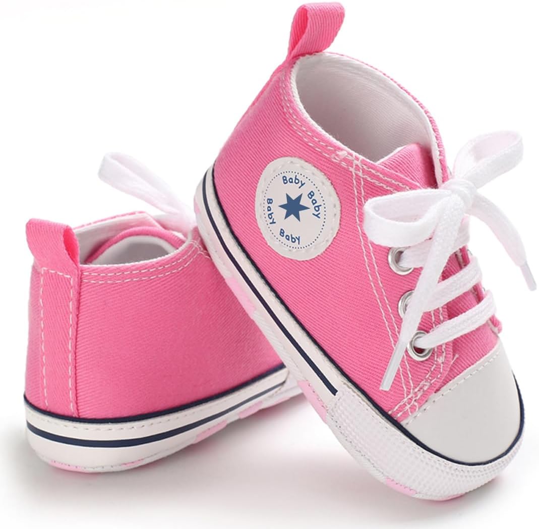 Unisex Baby Girls Boys Canvas High-top Shoes, Newborn Infant Anti-Slip Soft Sole Frist Walking