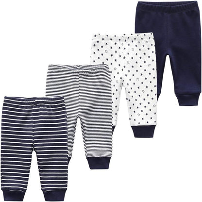 Unisex Newborn Baby Cotton 4-Pack Pants Embroidery Pringting Casual Leggings 0-24 Months for Boys