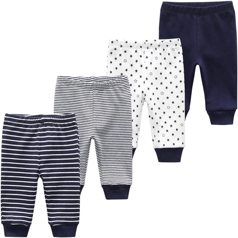 Unisex Newborn Baby Cotton 4-Pack Pants Embroidery Pringting Casual Leggings 0-24 Months for Boys