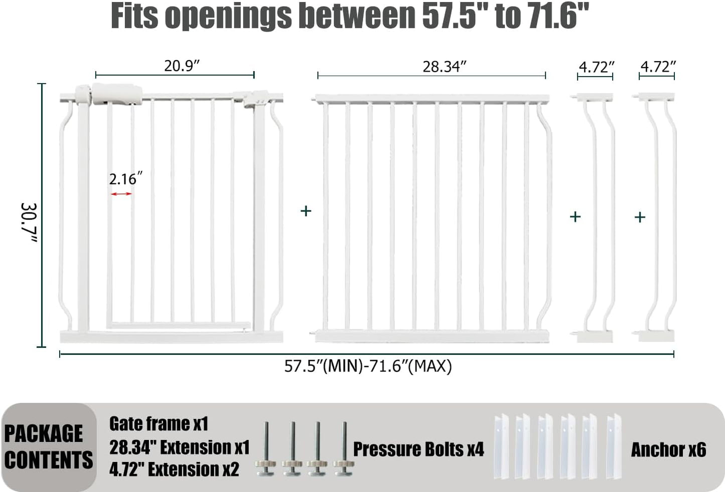 Extra Wide Baby Gate Tension Indoor Safety Gates White Metal Large Pressure Mounted Pet Walk