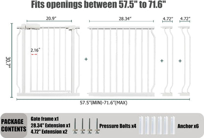 Extra Wide Baby Gate Tension Indoor Safety Gates White Metal Large Pressure Mounted Pet Walk