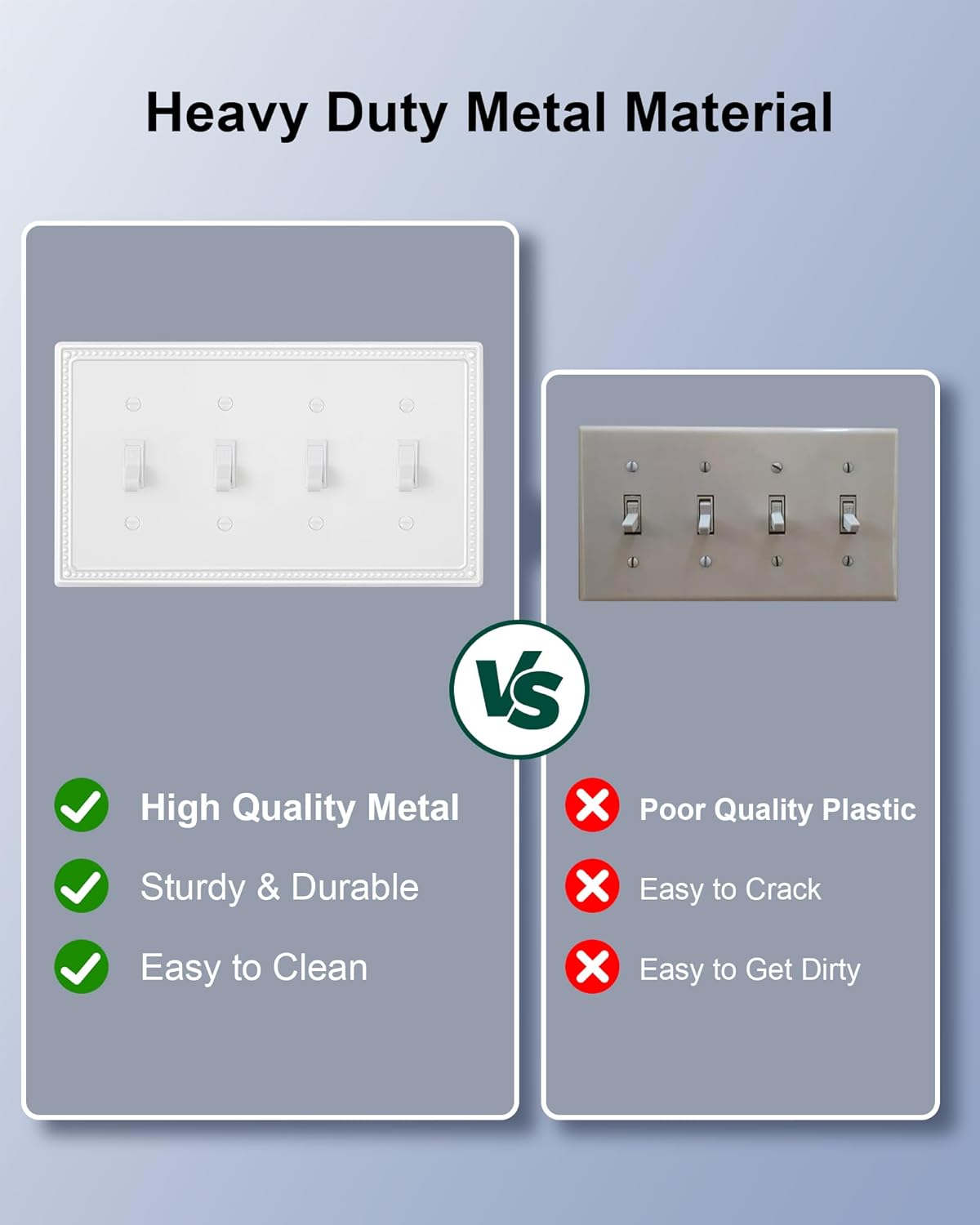 2-Pack Quad Toggle Light Switch Cover Plate, 4 Gang Metal Switch Plate Covers, Pure White Pearls