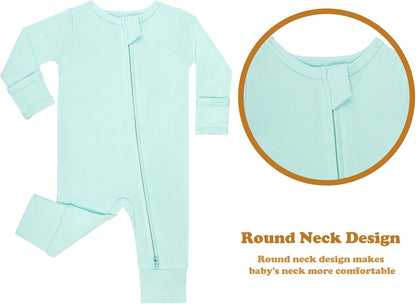 GUISBY Long Sleeve Cotton Pajamas Footless Baby Bodysuits with Zipper and Mittens 3-Pack for Boys