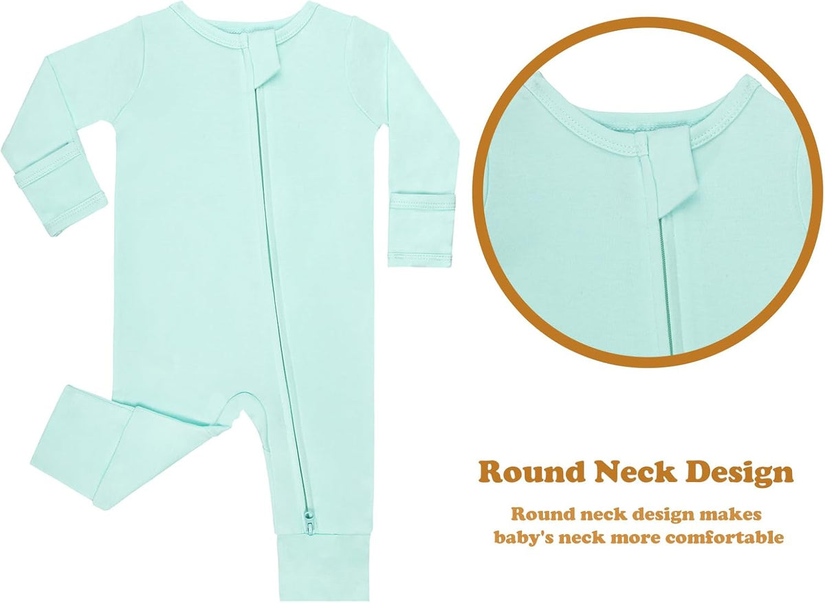 GUISBY Long Sleeve Cotton Pajamas Footless Baby Bodysuits with Zipper and Mittens 3-Pack for Boys