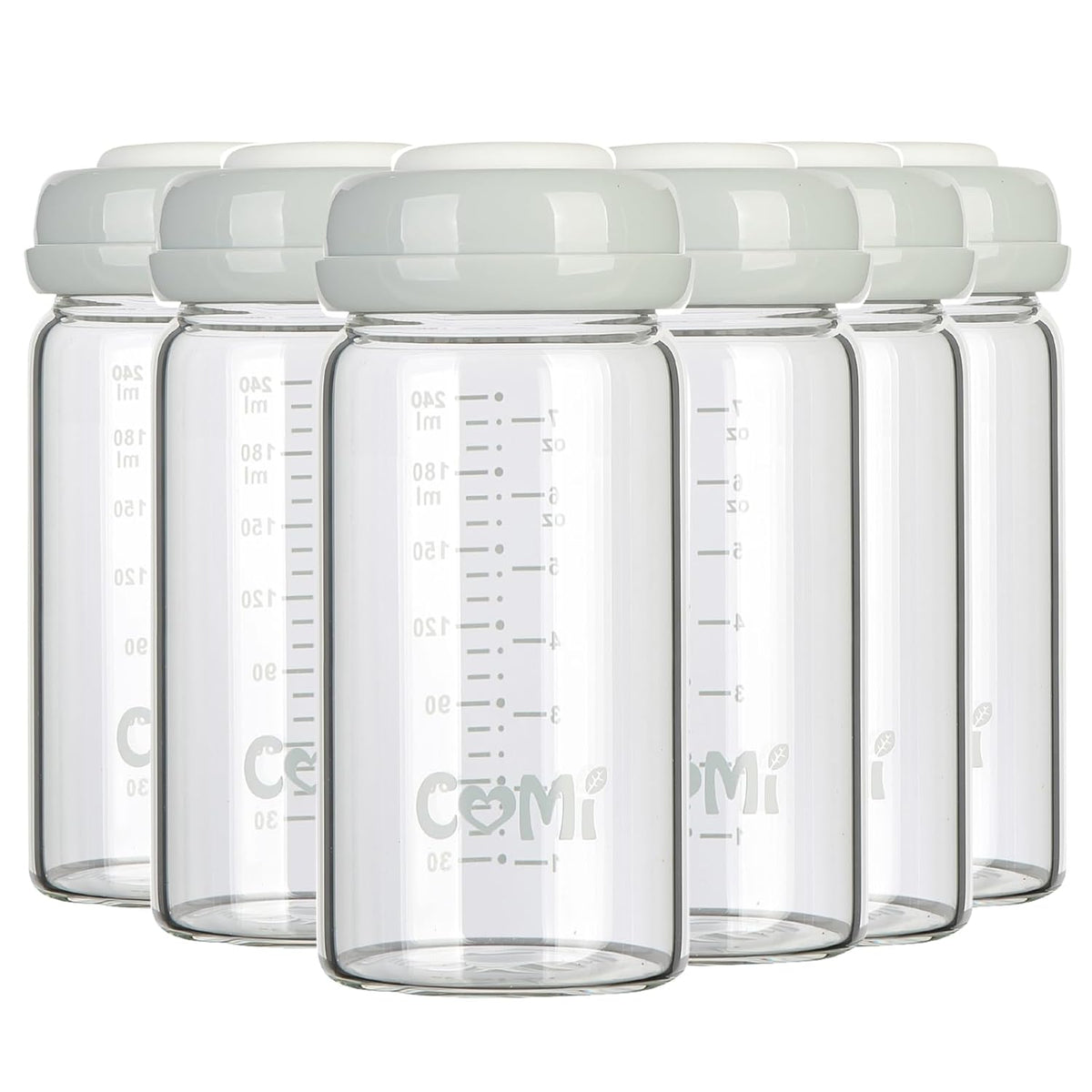 COMI Wide Neck Glass Breastmilk Collection n Storage Bottle, 8oz with Screw Ring Sealing Disk;