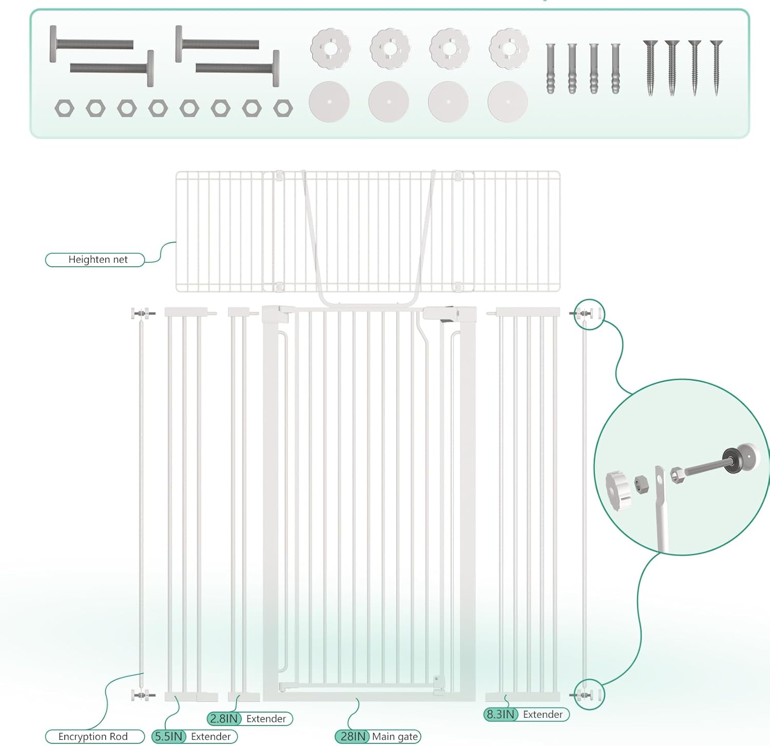71" Extra Tall Cat Gate for Doorway – 28.5"-48.7" Extra Wide Pet Gate with Adjustable Cat Door