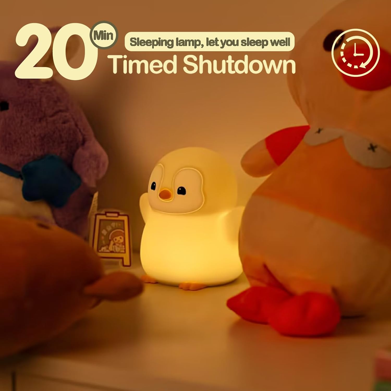 ATSUI Happy Penguin Night Light, LED Squishy Novelty Animal Lamp, Food Grade Silicone, 2 Level
