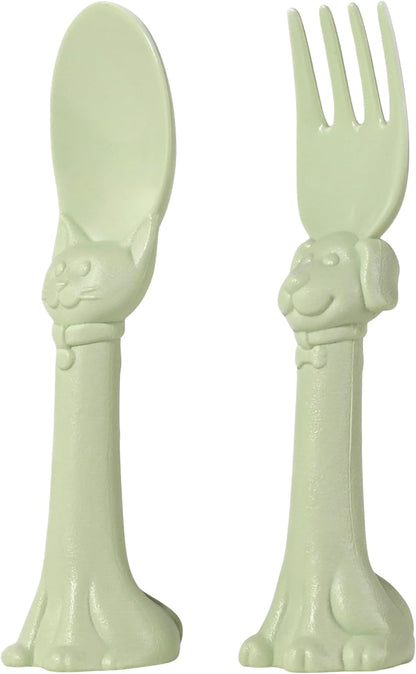 Made in USA Spoon la la Toddler Utensils Set - 2 Pack (1 Spoon & 1 Fork for Kids) - Self-Standing
