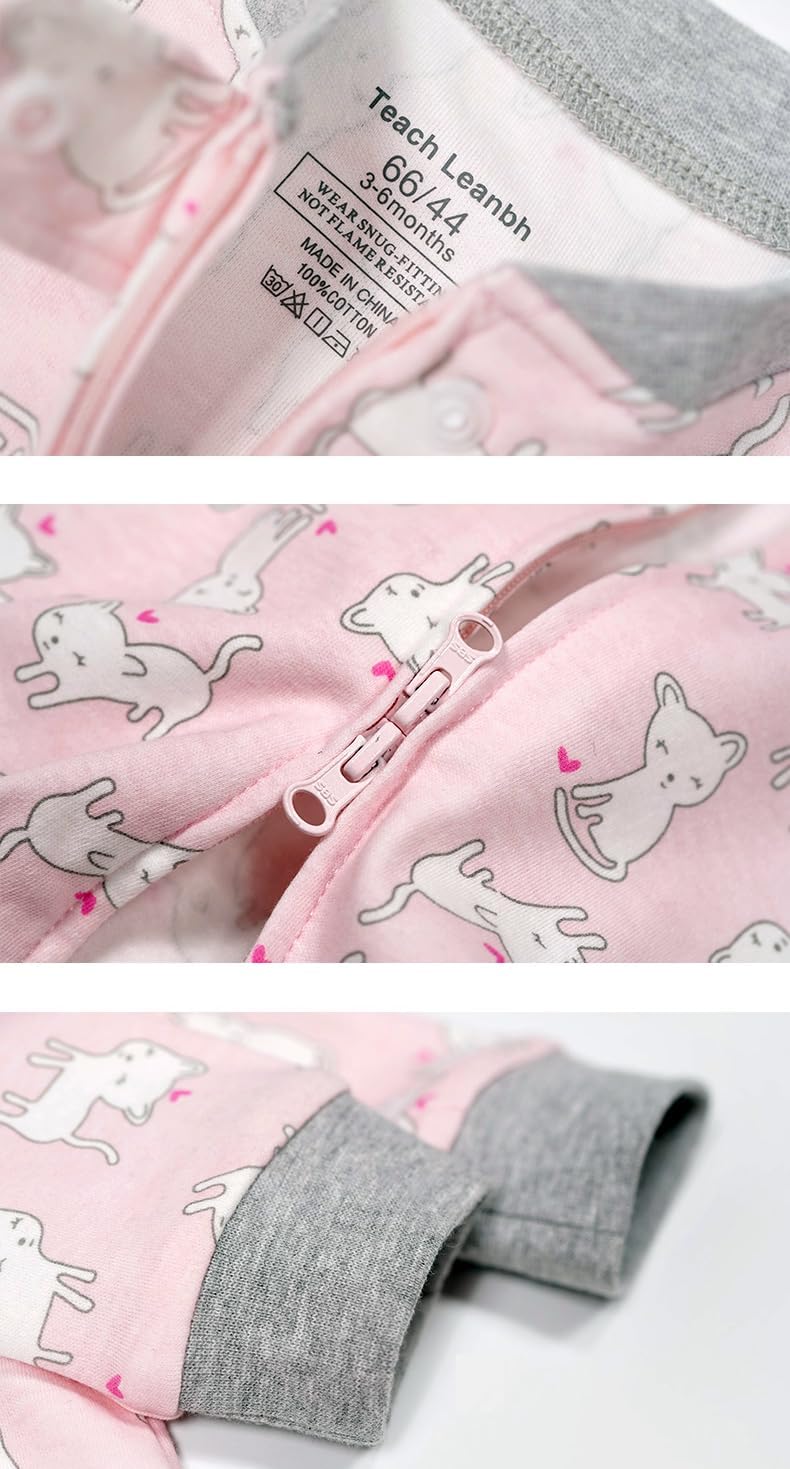 Teach Leanbh Baby 2-Pack Footless Pajamas Cotton Long Sleeve Printing 2 Way Zipper Romper Jumpsuit