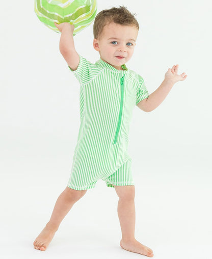 RUGGEDBUTTS Baby/Toddler Boy Swimsuit, One Piece Zipper Rash Guard Sunsuit with UPF 50+ Sun