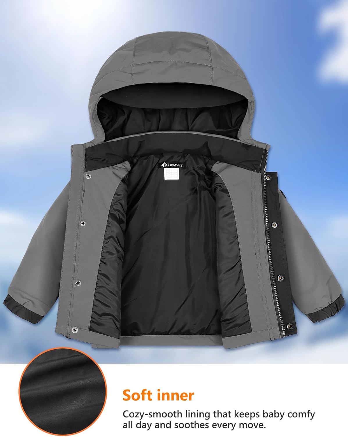 GEMYSE Toddler Boys Winter Coat Waterproof Ski Snow Jacket with Hood Thicken Warm Baby Jacket