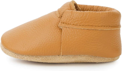 BirdRock Baby Fringeless Moccasins - Genuine Leather Boys and Girls Shoes for Newborns, Infants