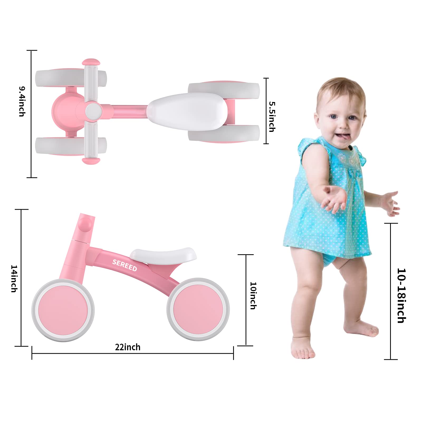 SEREED Baby Balance Bike for 1 Year Old Boy Girl, First Birthday Gift Toy