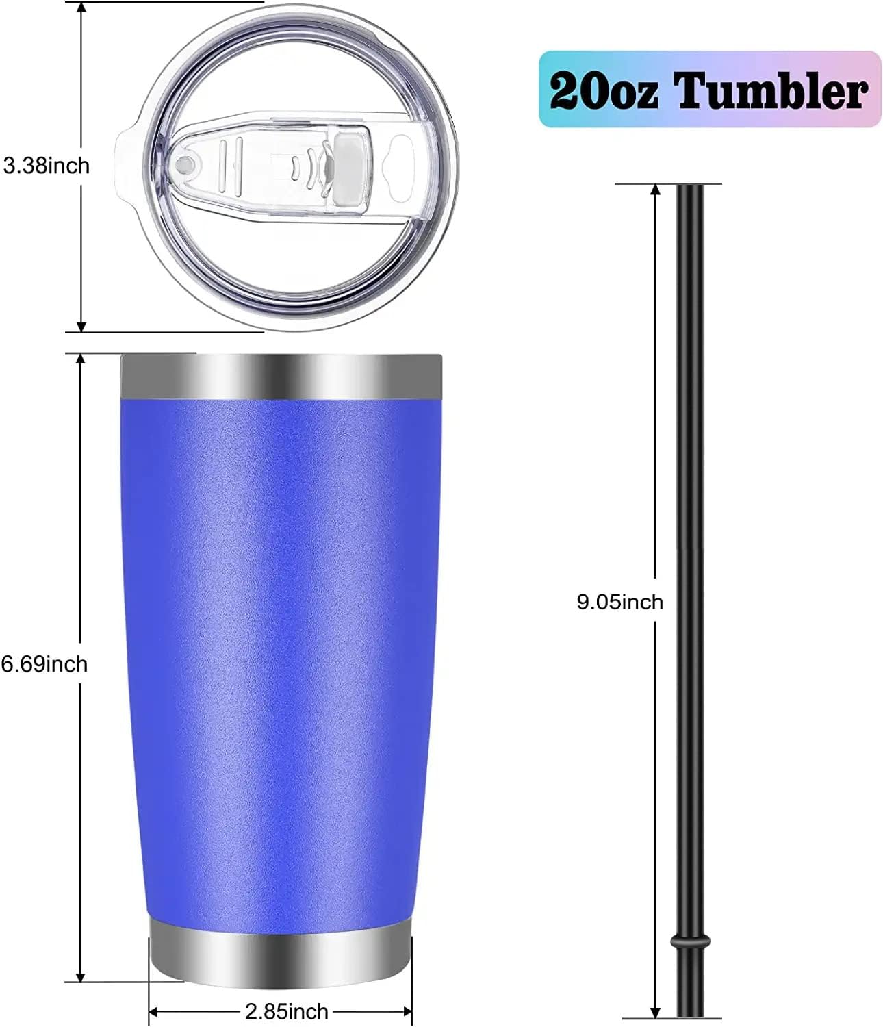 VEGOND 20oz Tumbler with Lid and Straw Stainless Steel Tumbler Cup Vacuum Insulated Double Wall