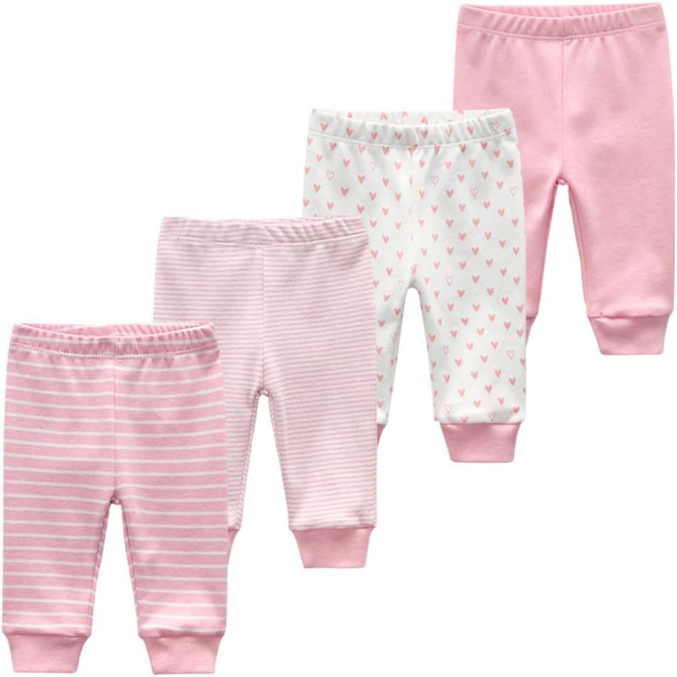 Unisex Newborn Baby Cotton 4-Pack Pants Embroidery Pringting Casual Leggings 0-24 Months for Boys