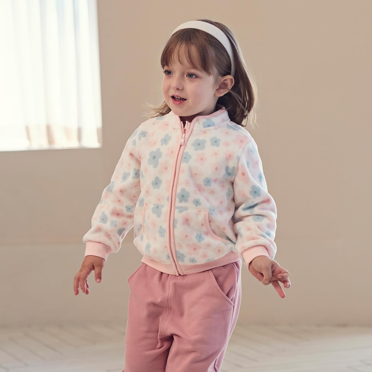 DAVE & BELLA Kids Printed Polar Fleece Jacket Toddler Baby Boys Girls Zip Up Long Sleeve Spring