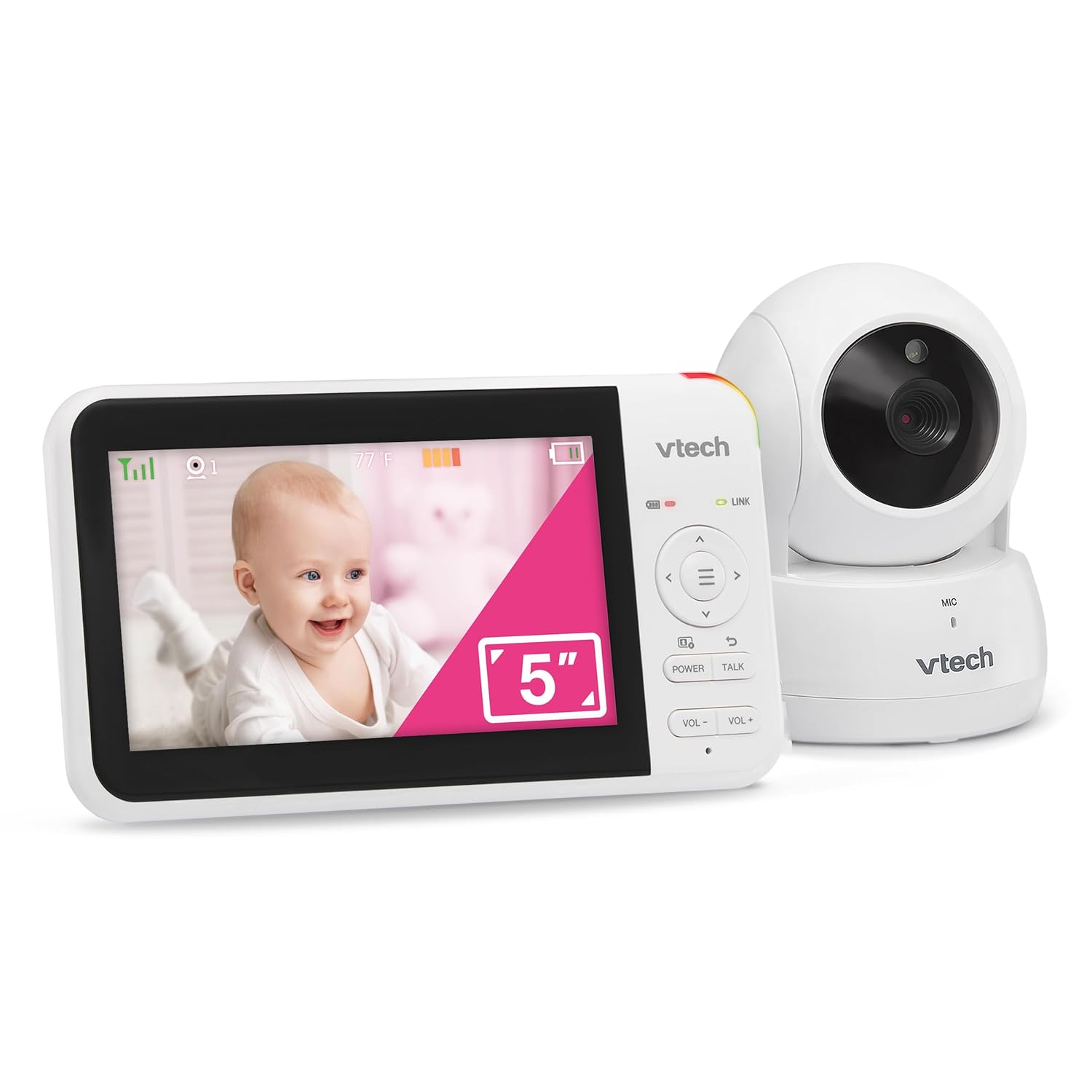 VTech VM924 Remote Pan-Tilt-Zoom Video Baby Monitor, 5" LCD Screen, Up to 17 Hrs Video Streaming