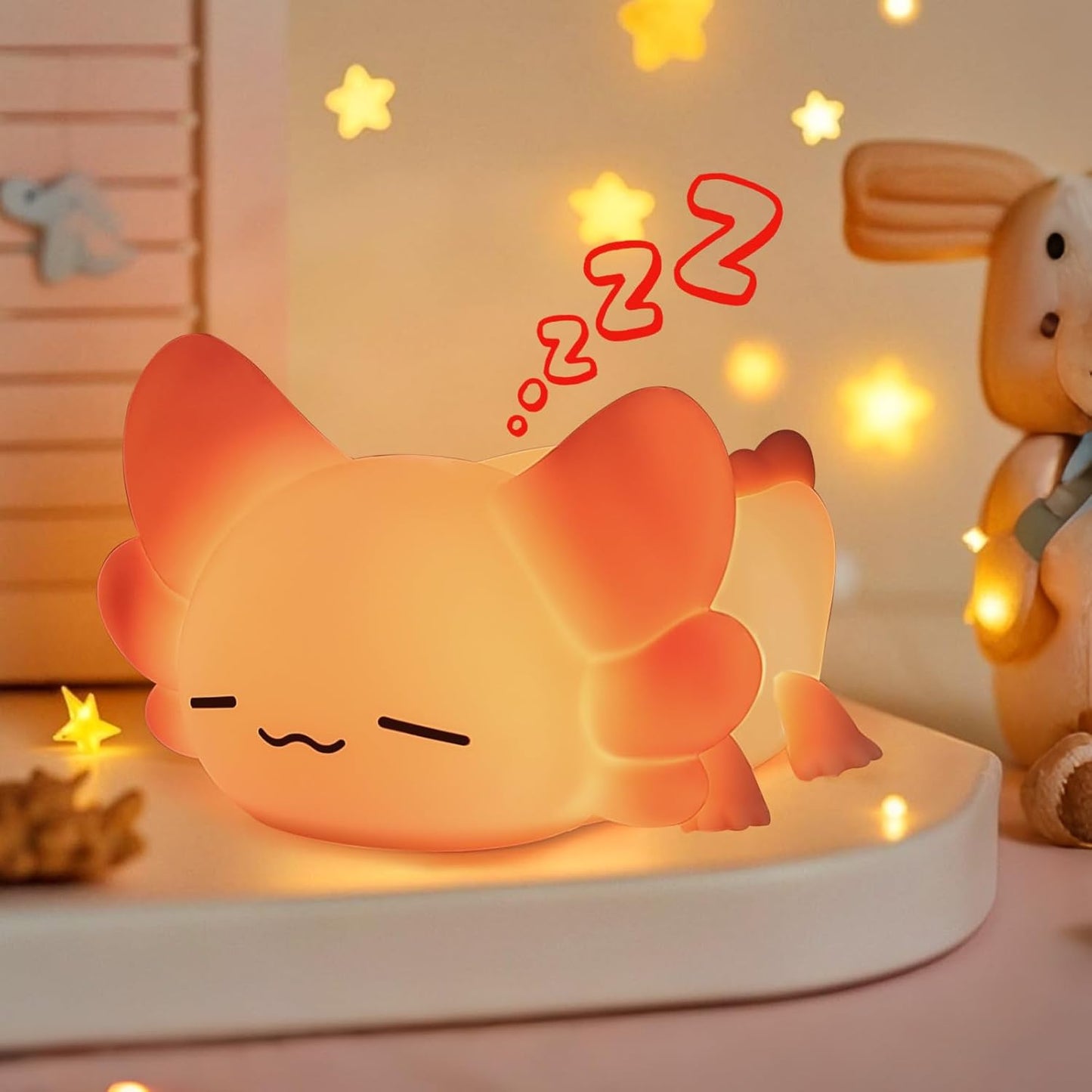ZKLiLi Night Light for Kids Cute Axolotl Lamp,16 Colors+Tap Control+Silicone Kids Night Light,USB