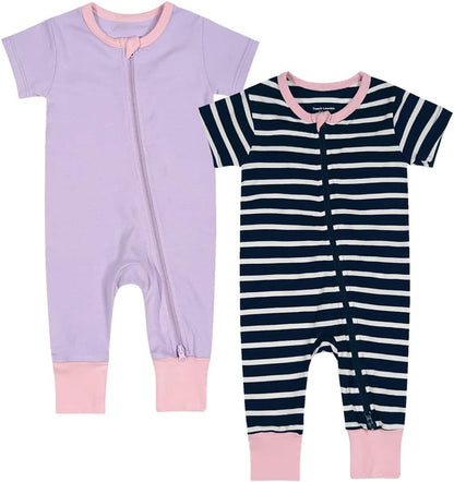 Teach Leanbh Toddler Baby Boys Girls 2-Pack Pajamas Cotton 2 Way Zipper Short Sleeve Footless