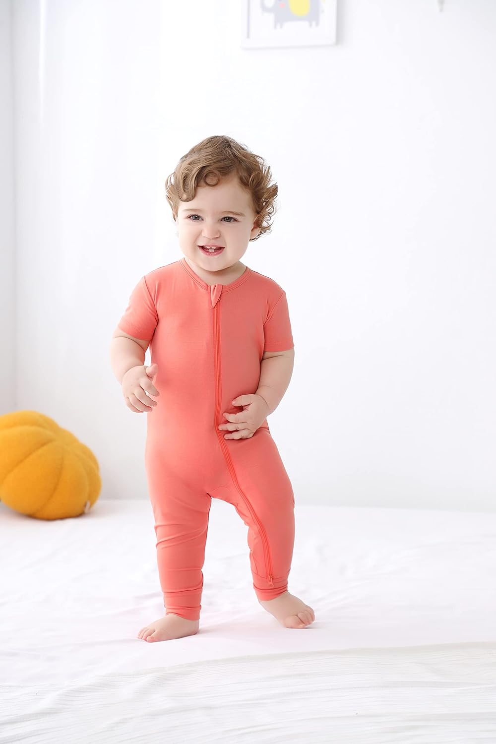 GUISBY Rayon Made from Bamboo Baby Pajamas, Summer Short Sleeve Footless Rompers, 2 Way Zipper