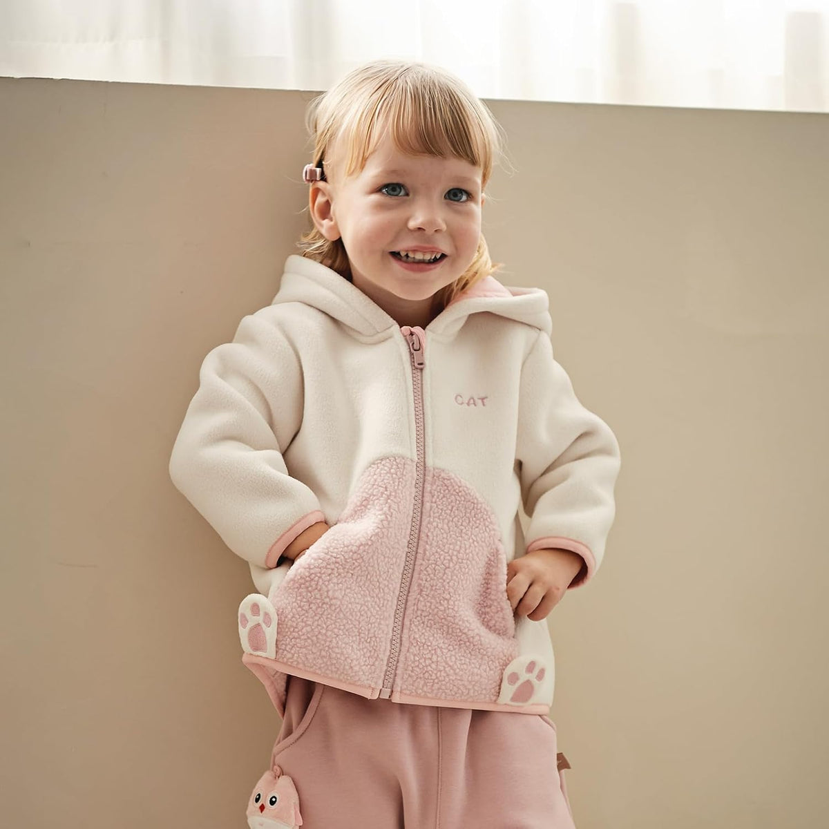 DAVE&BELLA Toddler Fleece Jacket, Baby Boys Girls Animal-shaped Hooded Zipper Long Sleeve Warm