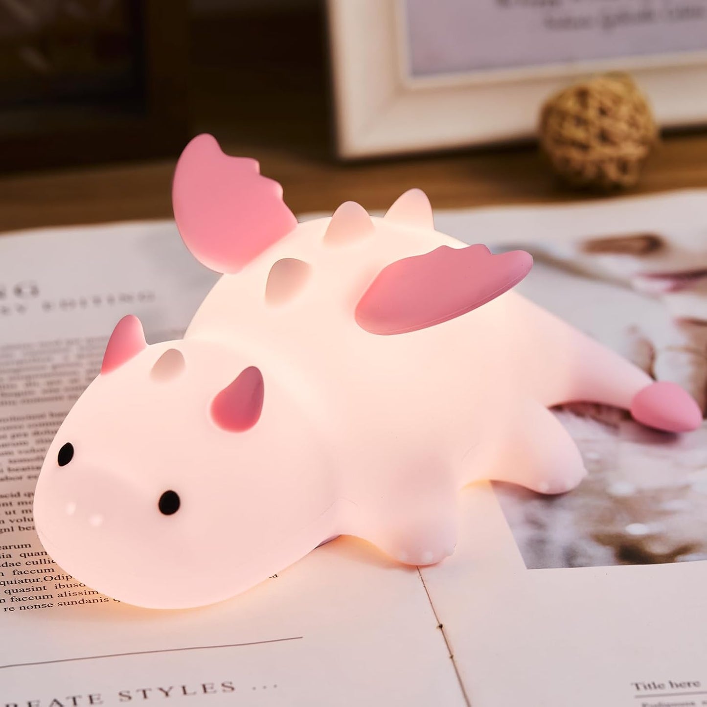Cute Baby Dragon Kids Night Light for Kids,Cute Soft Silicone Lamp 3 Level Dimmable Changing