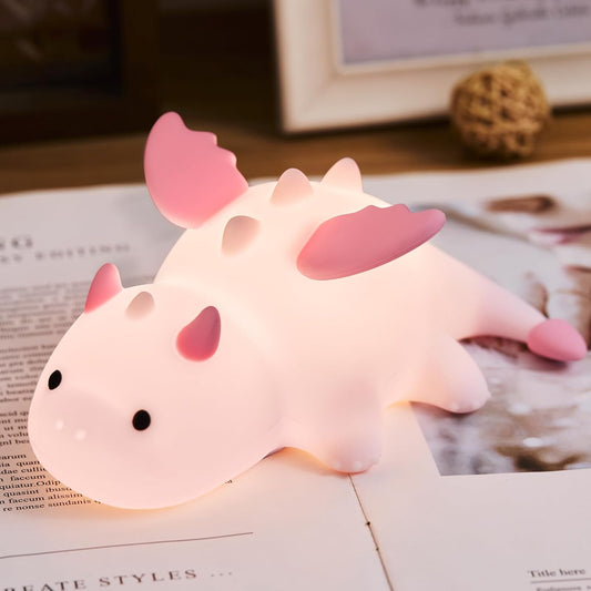Cute Baby Dragon Kids Night Light for Kids,Cute Soft Silicone Lamp 3 Level Dimmable Changing