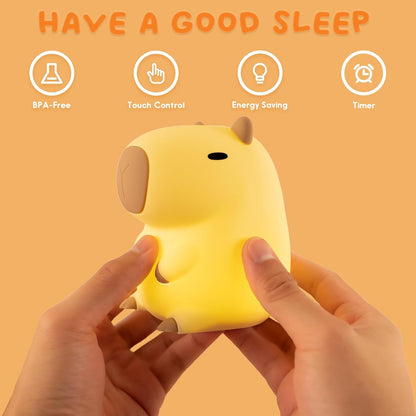 UNEEDE Capybara Night Light, Cute Animal Silicone Nursery Night Light Rechargeable Table Lamp
