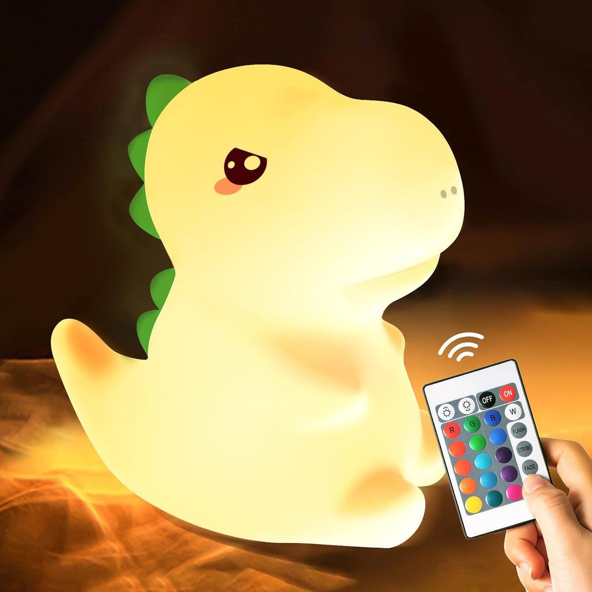 One Fire Dinosaurs Night Lamp, Remote 16 Colors Baby Night Lights for Nursery,Dimmable Dinosaur