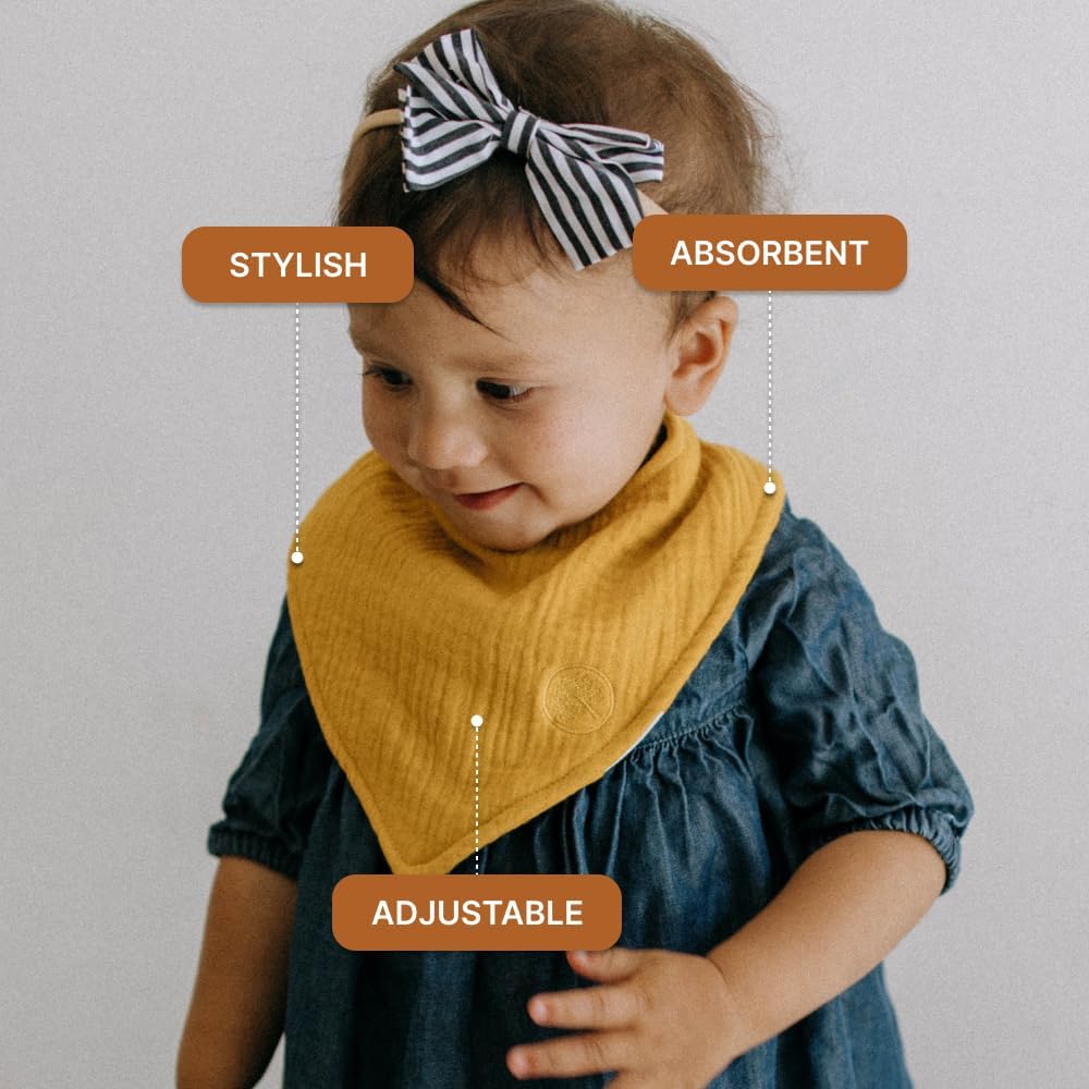 Parker Baby Muslin Bandana Drool Bibs | 100% Soft Muslin Cotton, Absorbent & Adjustable | Stylish