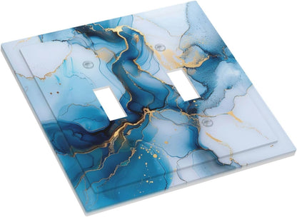 Decorative Switch Covers Plate Modern Abstract Blue Gold Line Marble 2 Gang Wall Plate Unique