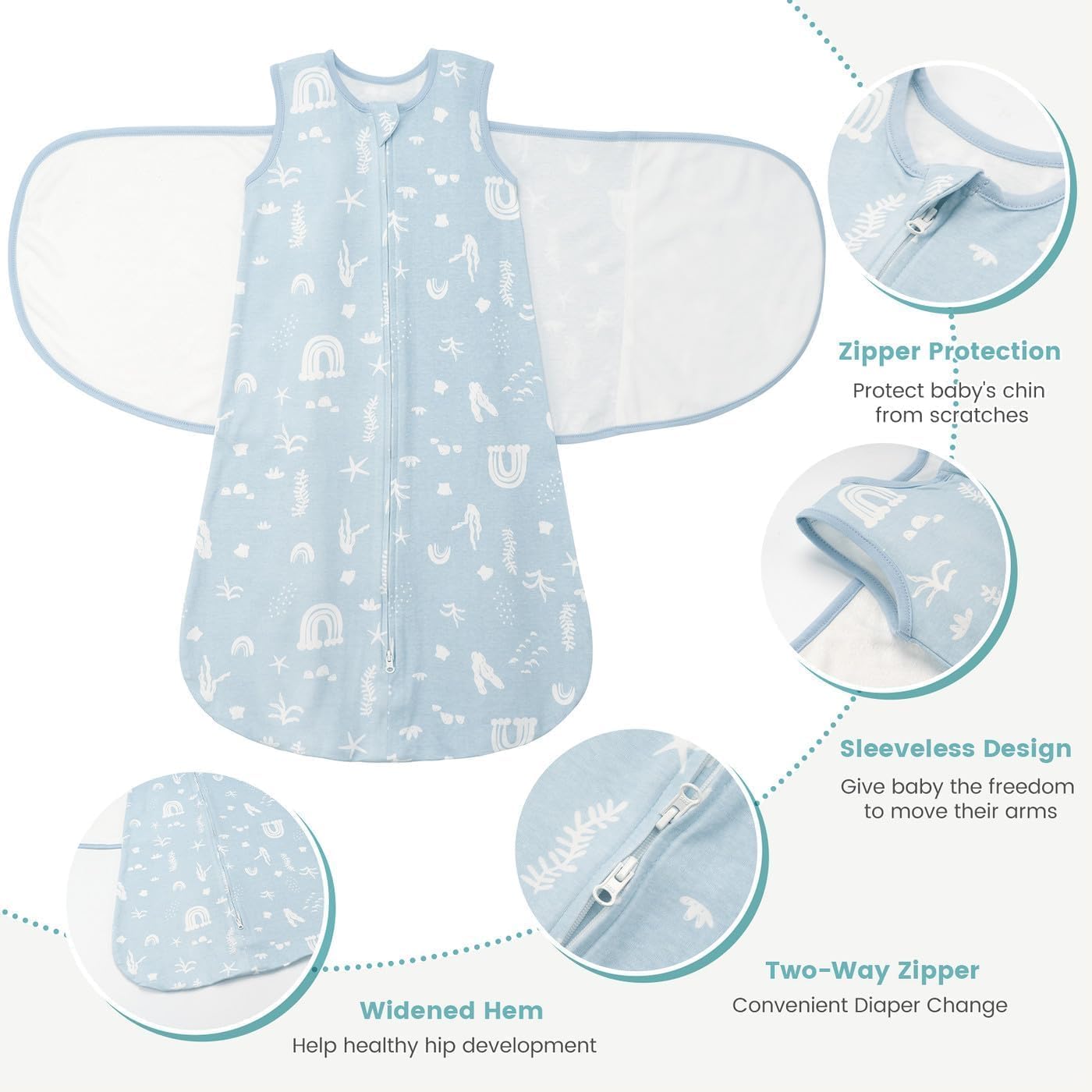 Baby Swaddle Sleep Sack 1.0 Tog 3-in-1 Cotton Baby Swaddle Blanket Wrap for Newborns 0-6 Months