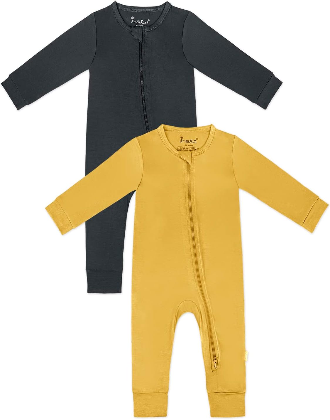 Jimonda Baby Romper Boys Girls Bamboo Pajamas 2-Way Zipper Footless Unisex Long Sleeve Sleepers