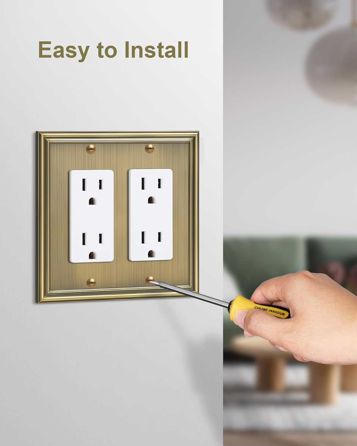 2-Pack Decorative Double Decorator Outlet Cover Plate, Durable Zinc Alloy Antique Brass Wall Plates
