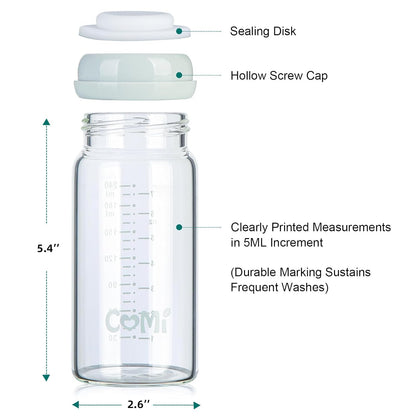 COMI Wide Neck Glass Breastmilk Collection n Storage Bottle, 6 Packs, 8oz with Screw Ring Sealing