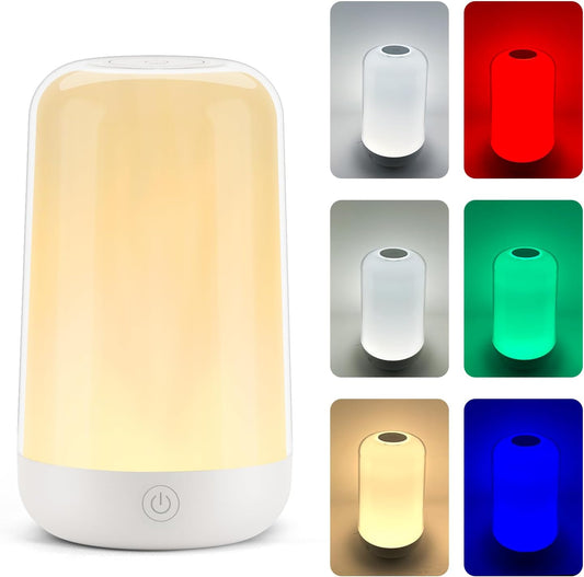 FRIDEKO HOME RGB Touch Bedside Lamp for Nightstand, 3 Color Temperatures Portable Rechargeable