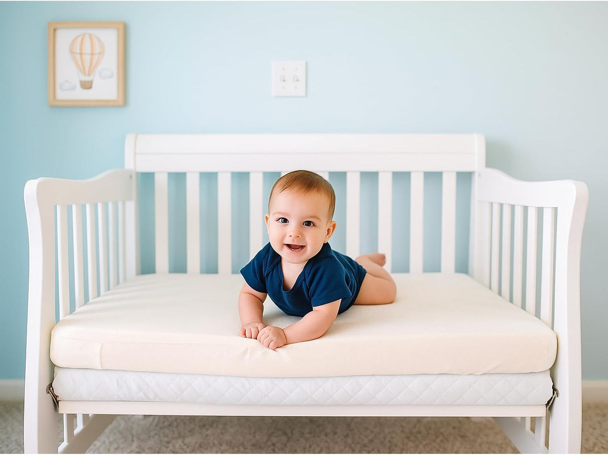 Organic Cotton Crib Mattress Protector - Water Resistant Fitted Sheet Liner Pad, Skin Friendly