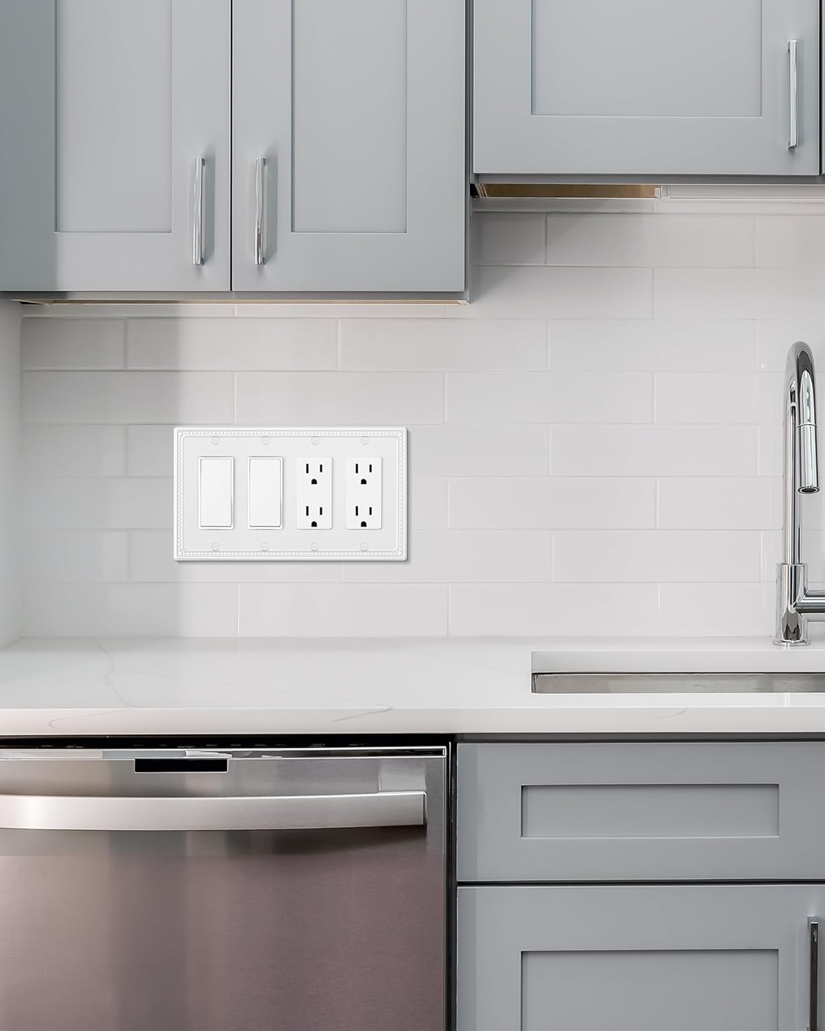 2-Pack Quad Decorator Outlet Cover Plate, Pure White Pearls Decorative Switch Plates and Outlet