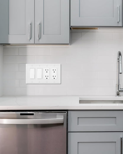 2-Pack Quad Decorator Outlet Cover Plate, Pure White Pearls Decorative Switch Plates and Outlet