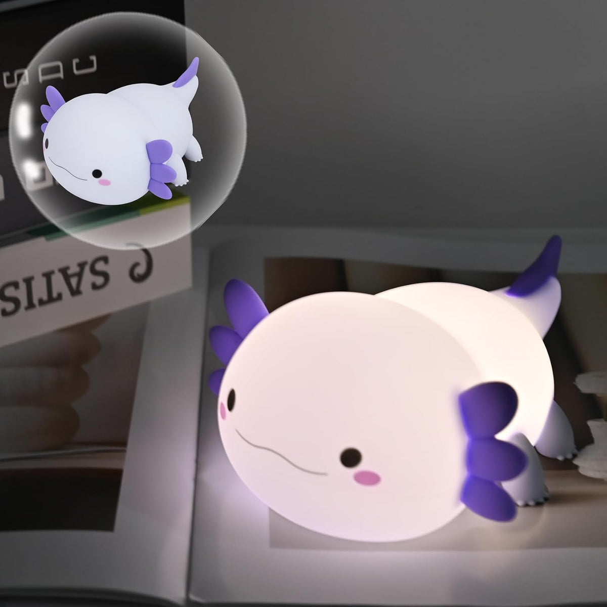 HAPPYBAG Axolotl Night Light,Cute Axolotl lamp Gifts for Kids,Dimmable Silicone Animal Nursery