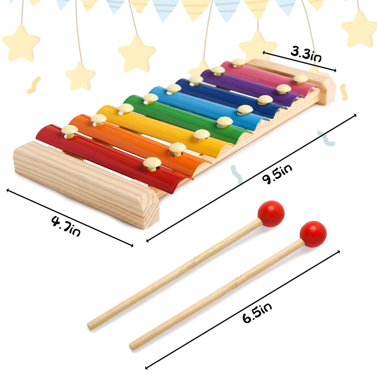 MCPINKY Xylophone for Kids with 2 Mallets, Wooden, Rainbow