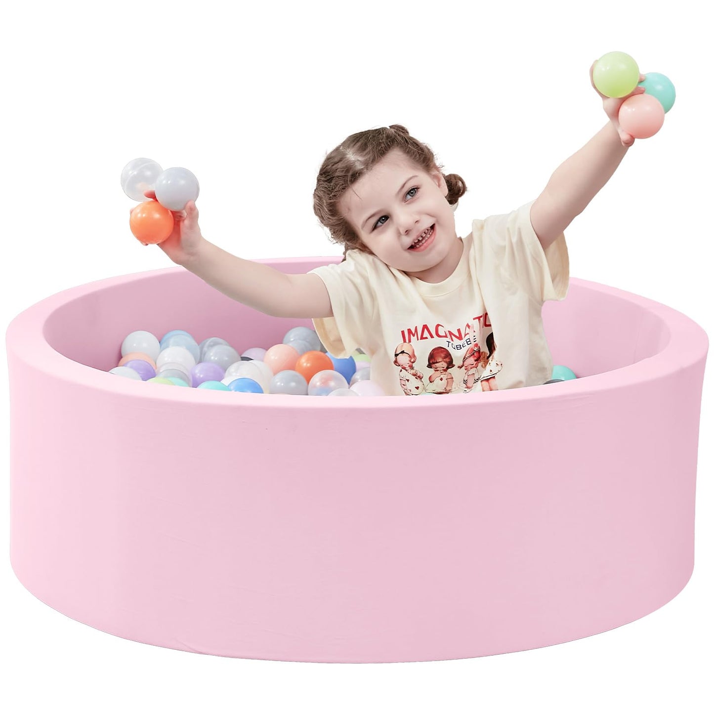 SHJADE Foam Ball Pit, 35.4"x 11.8" Ball Pits for Toddlers-Pink