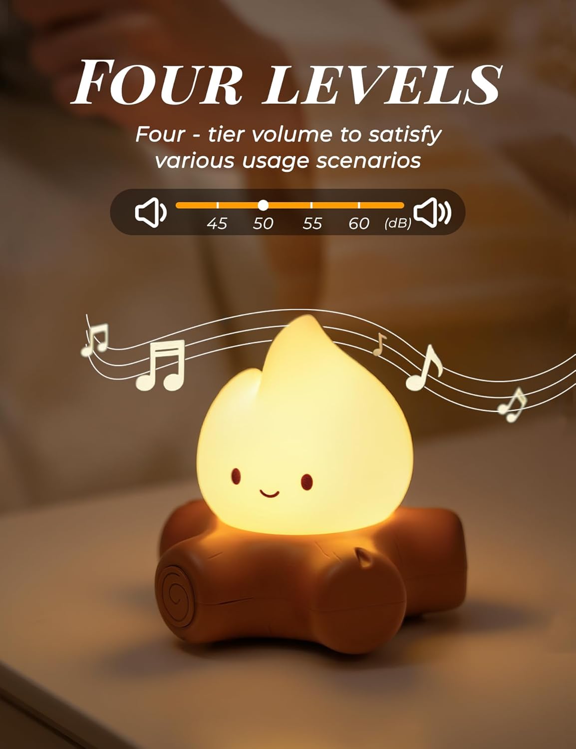 Cozy Campfire Nightlight with Soothing Nature Sounds, White Noise Night Light for Baby Adult