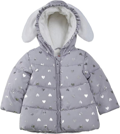 Rokka&Rolla Baby Girls' Water-Resistant Soft Mini Fur Lined Puffer Jacket Winter Coat for Newborn