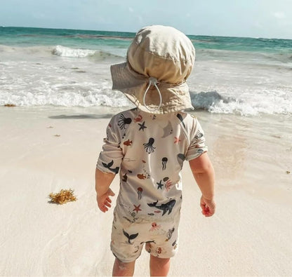 Boys One Piece Swimsuit Whale Dolphin Bathing Suit Zipper Rash Guard Kid Short Sleeve Swimwear