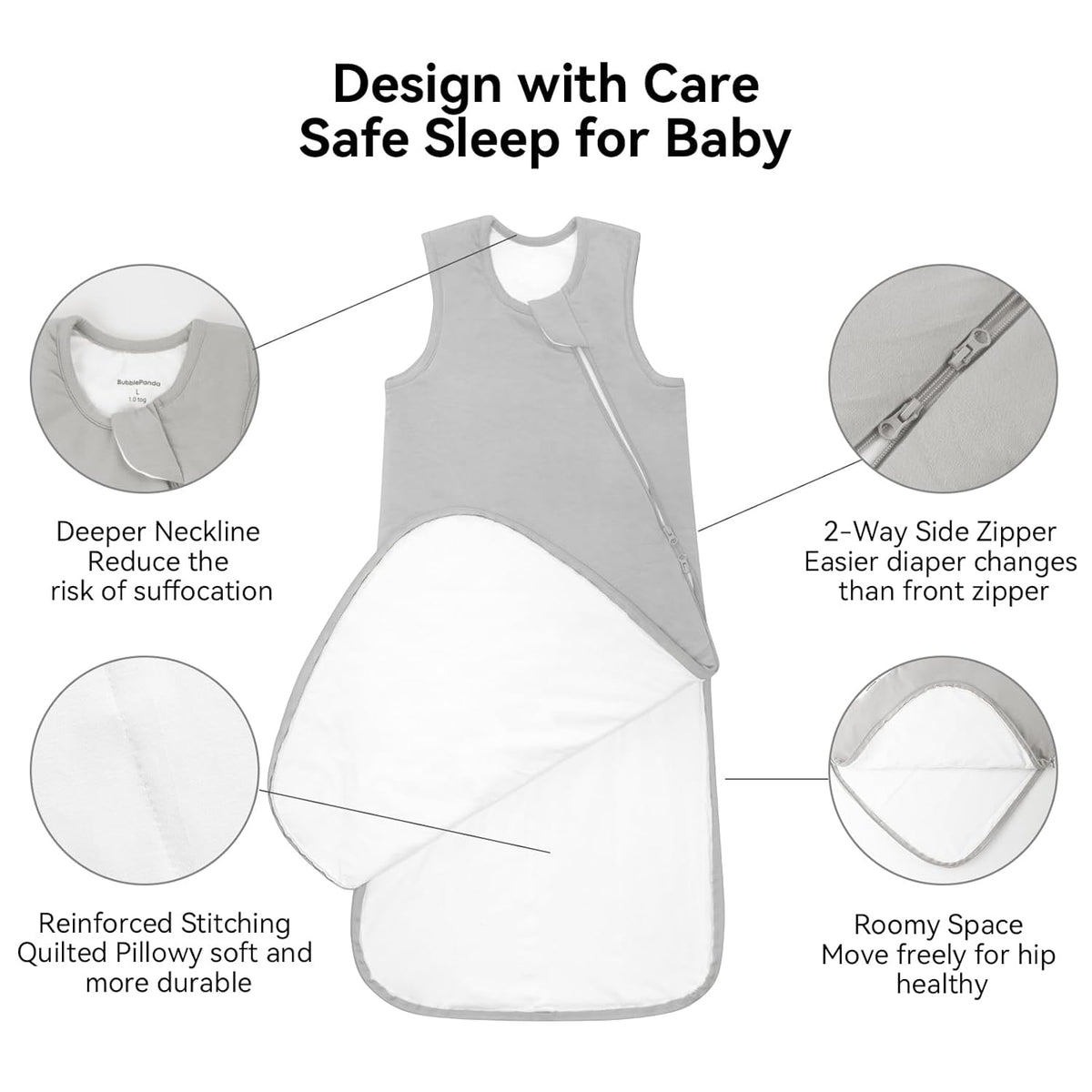 BubblePanda Rayon Made from Bamboo Sleep Sack 12-18 Months 0.5 Tog Soft Lightweight Toddler Sleep