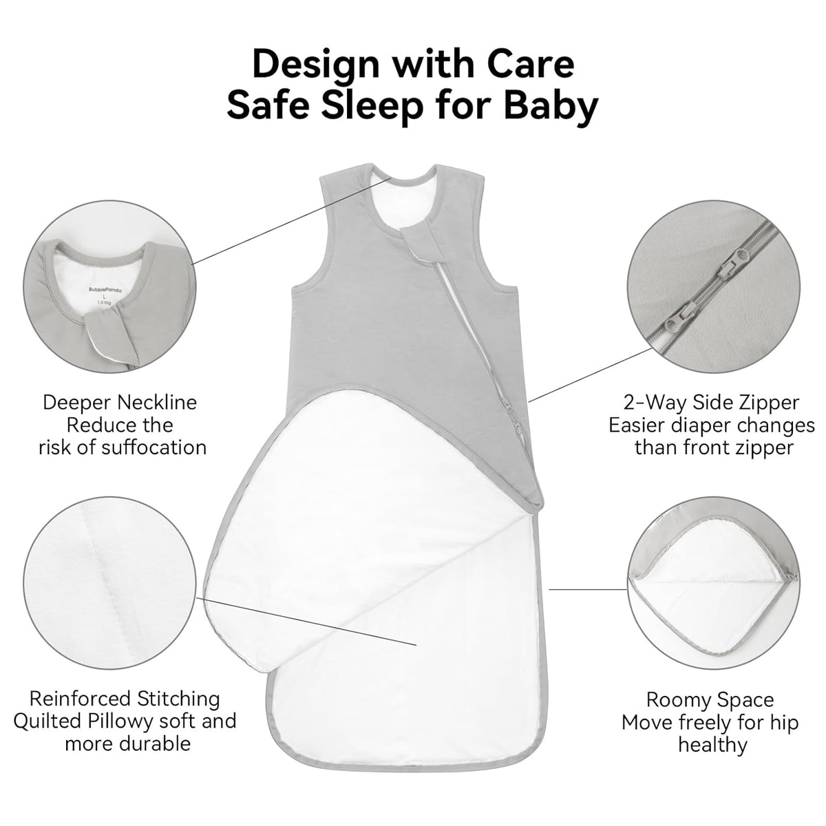 BubblePanda Rayon Made from Bamboo Sleep Sack 2t-3t 0.5 Tog Soft Lightweight Toddler Sleep Sack